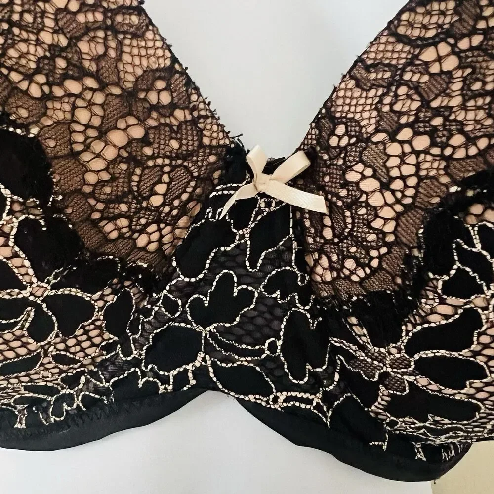 Victoria's Secret Dream Angels Black Nude Lace Lined Demi 38 DD Lightly Padded